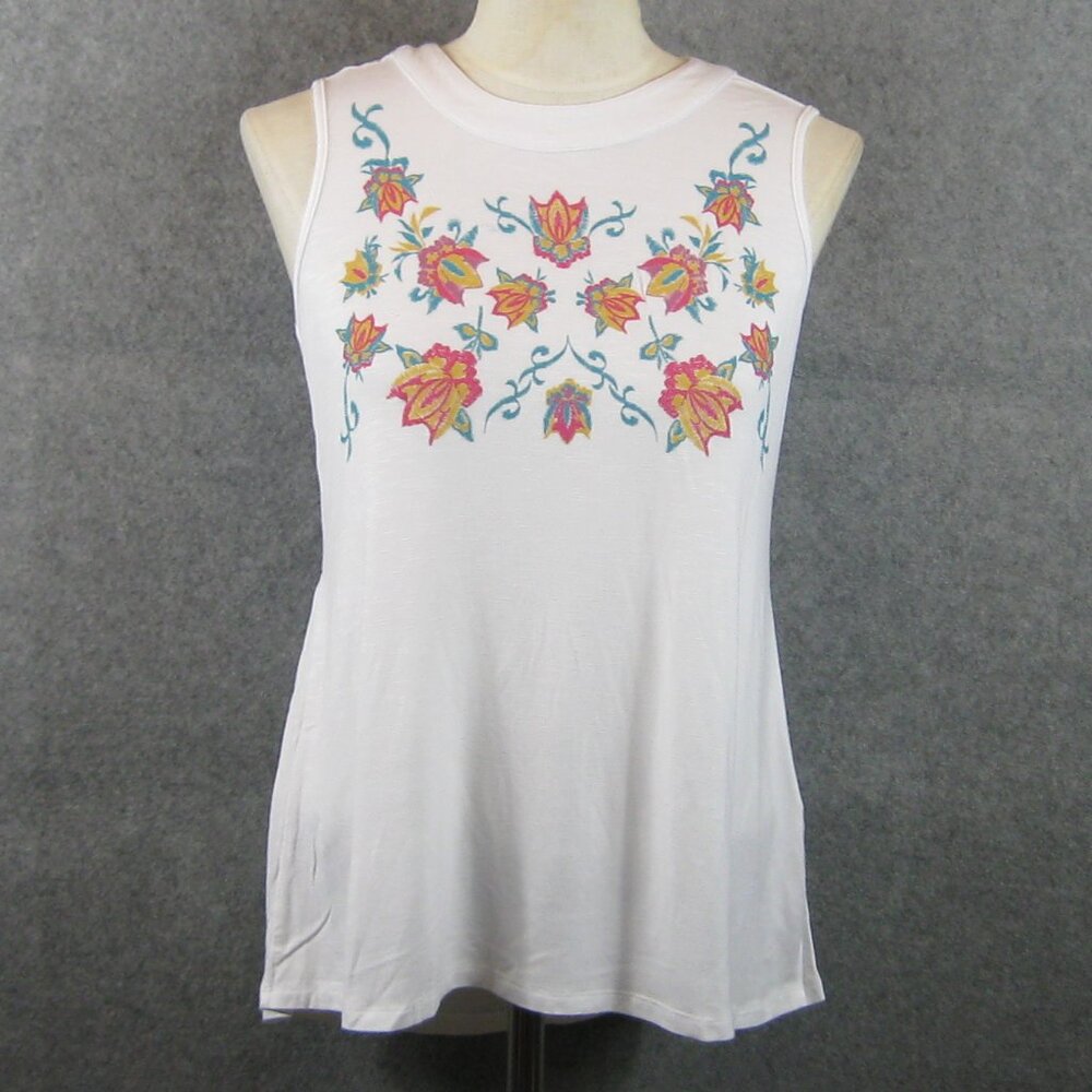 Style & Co Sleeveless Floral Emboidered Top White Size PM NWT